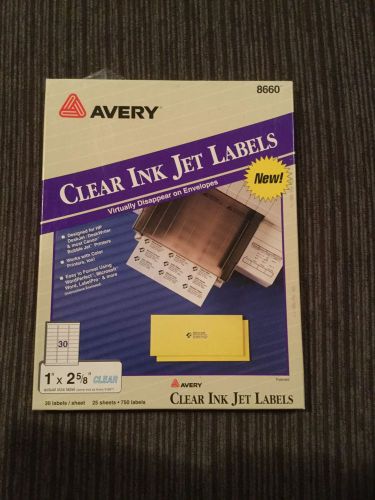 Avery 8660 Clear Inkjet  Address Labels 1&#034; X 2 5/8&#034;