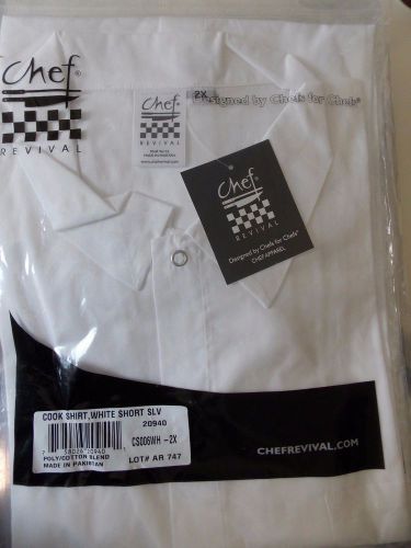 NEW Chef Revival White Short Sleeved Cook Shirt Sizes L&amp; 2X Unisex Poly/Cotton