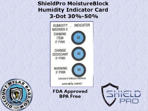 ShieldPro Humidity Indicator Card 3-Dot 30-50% for use with Desiccant/Moisture