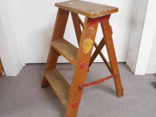 Michigan Ladder Co. Wood 2 Step Ladder Stool Vintage Primitive Ypsilanti