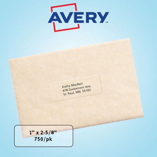 Avery easy peel inkjet mailing labels 1&#034; x 2-5/8&#034; clear 750ct for sale
