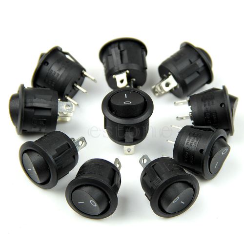 Newest black mini round 3 pin spdt on-off rocker switch snap-in 10pcs for sale