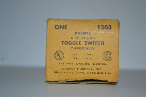 Vintage HUBBELL 1203 A.C. Flush Toggle Switch Three-Way 15A-120V, 15A-277V, New