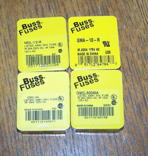 Bussmann misc. fuses - lot of qty 1 gmc-4, 2 mdl-1/2r, 3 gmc-500ma, 4 gma-10r for sale