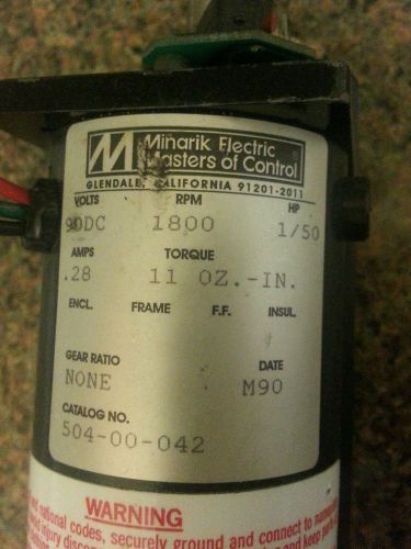 MINARIK ELECTRIC 1/50 HP DC Motor 90 VDC 1800 RPM Model 504-00-042