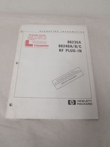 HEWLETT PACKARD 86235A 86240A/B/C RF PLUG-IN OPERATING INFORMATION