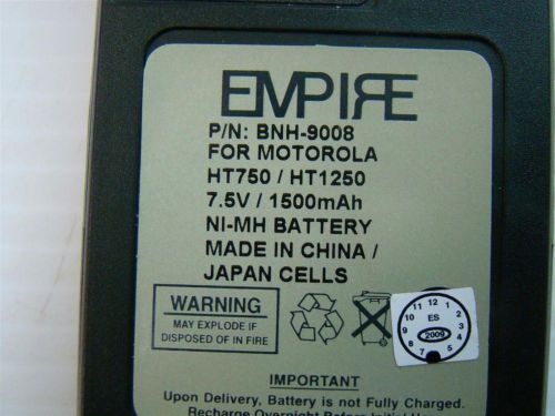 Empire for motorola 7/5v/1500mah ht750/ht1250 ni-mh battery bnh-9008 for sale