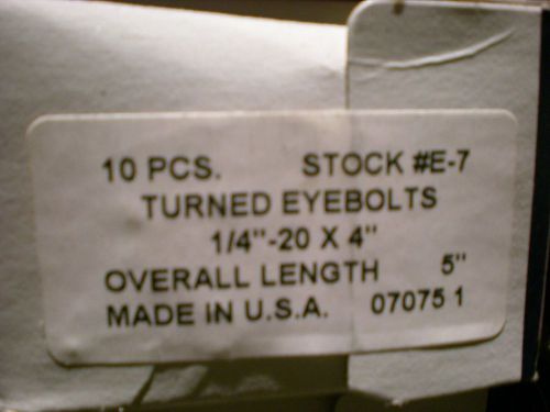 1/4-20 X 4 turned eye bolt (10pcs) with nuts (Zinc)