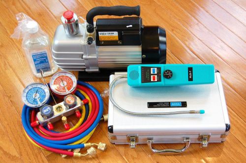 Professional HVAC Tool Set:vacuum Pump+Manifold Gauge+Refrigerant Leak Detector