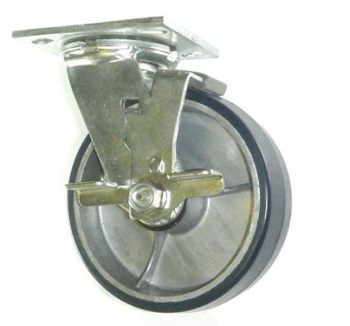 Swivel caster with brake polyurethane on aluminum 6&#034; x 2&#034; 1200# capacity for sale