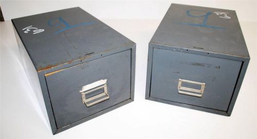 2 Vtg METAL FILE BOX SET steel storage filing industrial cabinet card gray lot