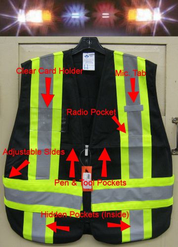 *see video &amp; pics* hi-visibility reflective traffic safety vest black heavy-duty for sale