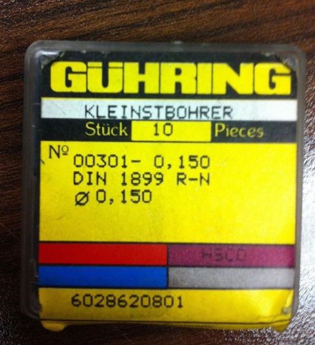Guhring micro drill no 301 din1899rn, 0.150mm dia 10 ea for sale