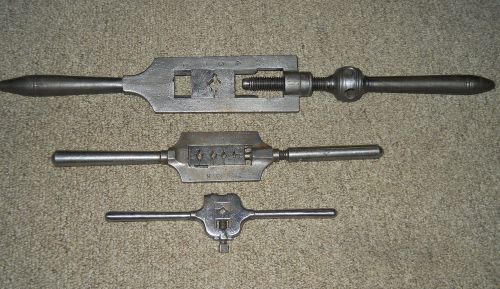 3 vintage metal working tools 2 die stocks &amp; tap wrench for sale