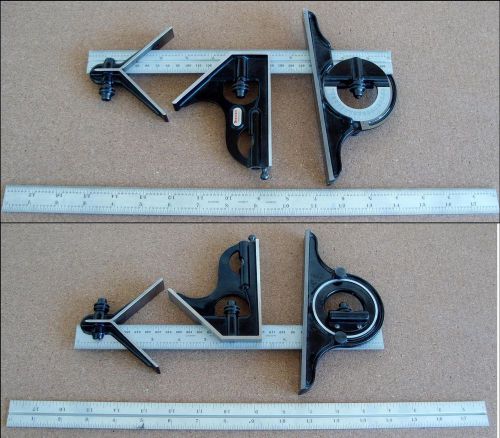 Machinist tools: 12&#034; &amp; 6&#034; combination square..18&#034; scale..calipers..trammels.. for sale