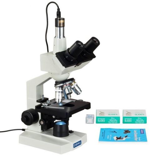 Compound Trinocular LED Microscope 1.3MP Camera+Blank Sildes+Covers+Lens Paper