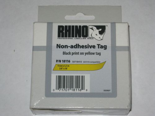 DYMO RHINO NON-ADHESIVE TAG PRINTER CARTRIDGE 18116 9mm BLACK ON YELLOW FREE P