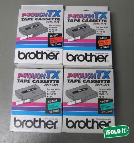 2 nos brother tx-7311 p touch tx tape cassettes 50 ft. black on green+ 2 bonus for sale
