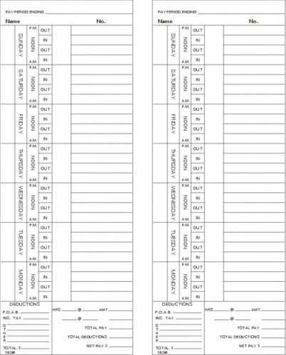 Time Card Acroprint 125 Bi-Weekly Double Sided Timecard 3826R-2 Box of 1000