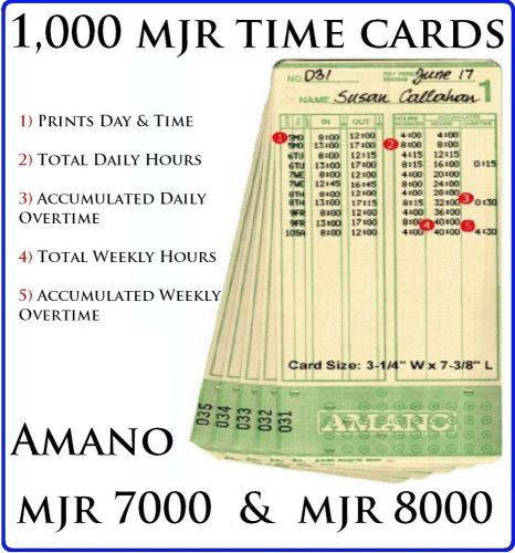 1,000 timecards amano mjr 7000 mjr 8000 time cards set # 000-099 !ups shipping! for sale