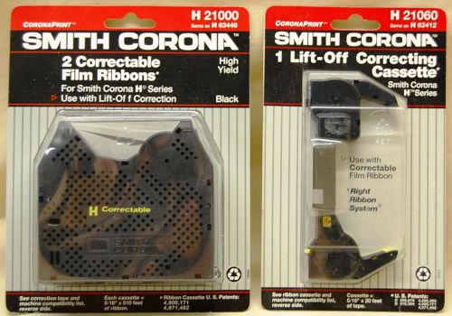 NEW 2 PACK SMITH CORONA H21000 CORRECTABLE RIBBONS + H21060 CORRECTING CASSETTE