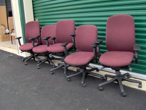 Office chairs---red---***lot of 5***adjustable--good cosmetic condition---nice!$ for sale