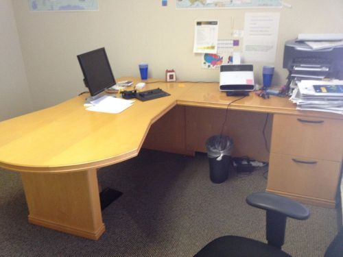 Single Pedestal L Shape Wood Laminate Office Furniture Desk with Hutch