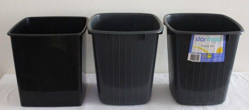 PLASTIC WASTE PAPER BINS | 3 x 15 LITRE | 2 x GREY, 1 x BLACK | OFFICE OR HOME