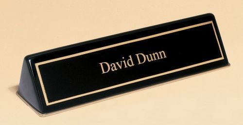 Engraved black marble desk wedge name plate. free engraving for sale