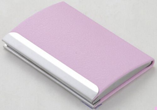 Gift New Leatherette Stainless Steel Business Name Card Holder Wallet Box Pink