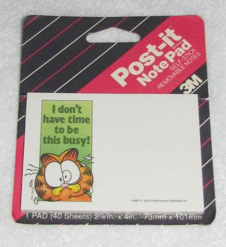 NEW! VINTAGE 1990 3M POST-IT NOTES PAD GARFIELD JIM DAVIS I DON&#039;T HAVE TIME