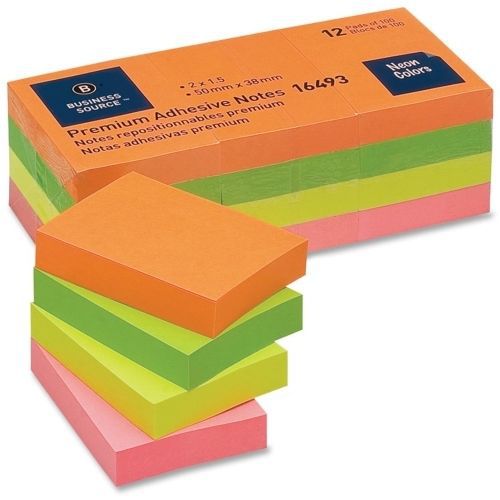 Business source adhesive note - 1.5&#034;x2&#034; - neon - 12/pack - bsn16493 for sale