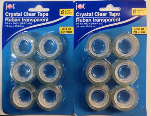 12 Rolls Crystal Clear Transparent Tape Dispenser Refills 3/4&#034; x 600&#034;