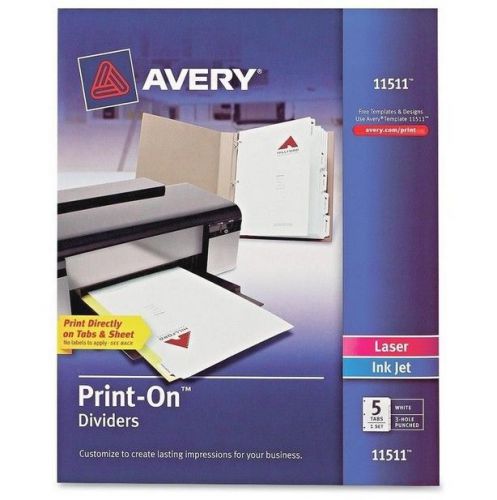 Avery 11511 Print-On Dividers, 8-1/2&#034;x11&#034;, 5TB/1ST, White