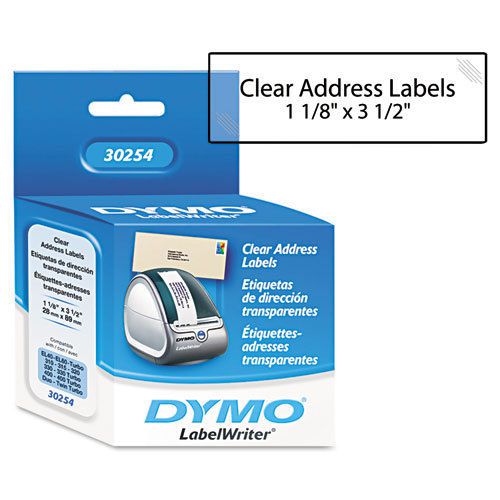 DYMO Address Labels, 3-1/2 x 1-1/8, Clear, 130/Box, - DYM30254, 6 Rolls