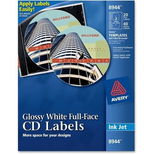 Avery Full Face CD Label - Circle - Inkjet - White - 20/Pack