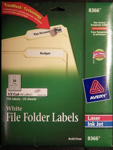 Avery 8366 White Filing Labels - 0.66&#034; Width X 3.43&#034; Length, 0.33&#034;  25 sheets
