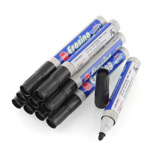 10pcs Quality Black Whiteboard Marker Pen Dry Wipe Easy Erase Office Stationery