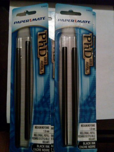 Paper mate PhD gold rollerball refills 57402 M 1.0 mm Black NOS  lot of 4
