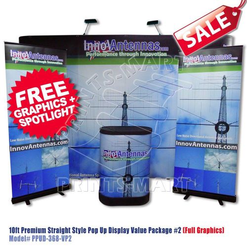 10&#039; Trade Show Pop Up Display Exhibit Booth + Black Roll Up Banner Stand Package