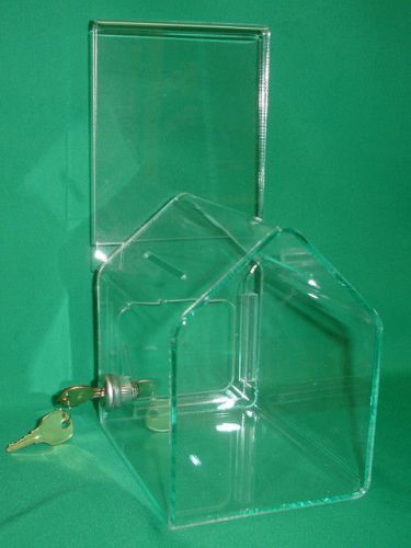 ACRYLIC &#034;DOG-HOUSE&#034; SHAPED DONATION BOX WITH A CAMLOCK, FREE SHIPPING