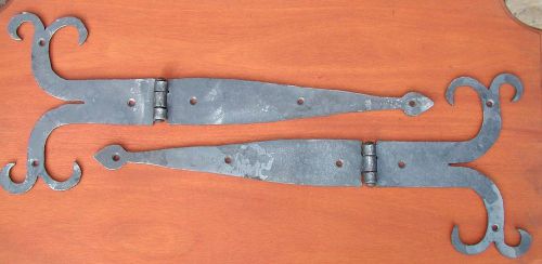 Pair O&#039; 15 inch Pa.Dutch Style Ram Horn Strap Hinges, by Blacksmiths