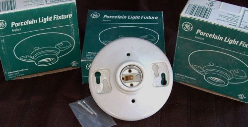 Ge utility porcelain light fixture keyless med base  660w250v  3 1/4  4&#034; box for sale