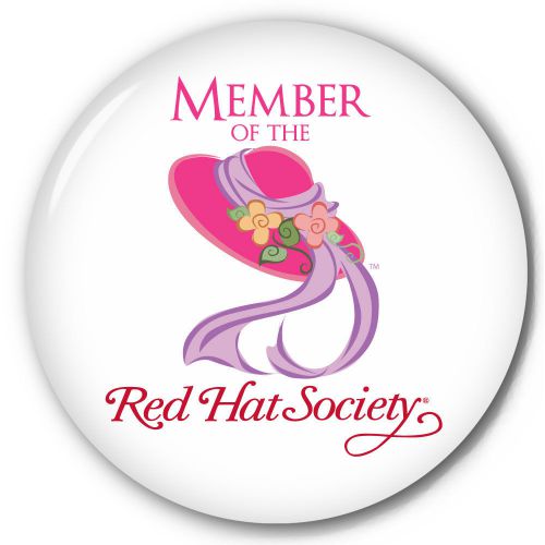 S2 RED HAT SOCIETY 3&#034; CELLULOID PIN BACK BUTTON OFFICIAL LICENSED PRODUCT