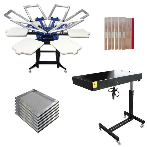6 color 6 station screen printing press kit flash dryer squeegee aluminum frame for sale
