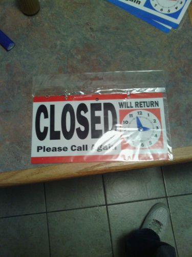 OPEN &amp; CLOSED Hanging Door SIGN Sorry we missed you WILL RETURN adjustable CLOCK
