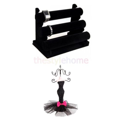 BLK 3 Tier Watch Bracelet Bangle Display Holder &amp; Sexy Mannequin Earrings Stand