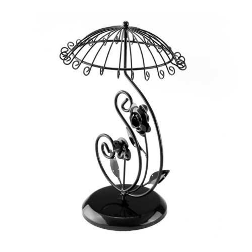 Black metal rose umbrella necklace jewelry display stand holder 13x8&#034; gift for sale