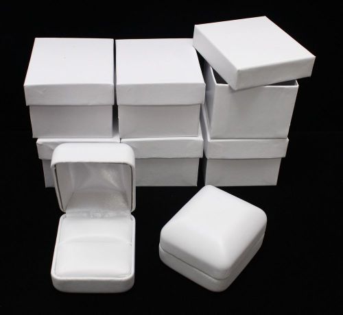 Lot of 6 Faux Leather Ring Display Gift Box - White 1 7/8&#034; x 2 1/8&#034; x 1 1/2&#034;