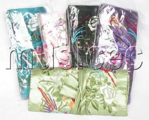 5pieces Mixed colors embroider handbag silk Jewelry bags pouches roll T67A11